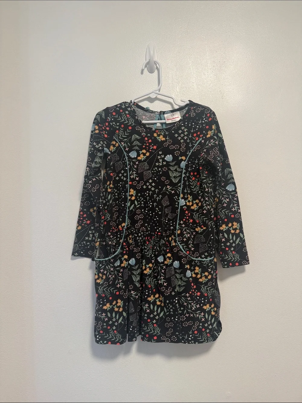 Hanna Andersson Black Floral Long Sleeve Knit Dress with Multicolor Accents